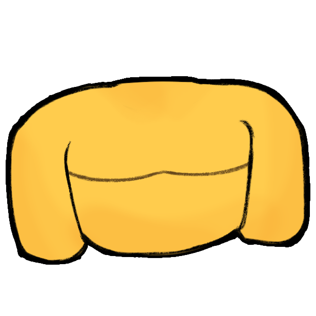 an emoji-yellow chest with inverted t top surgery scars and no nipples and a stylistic white outline